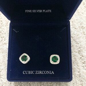 Fine Silver Plate Emerald Cubic Zirconia Earrings